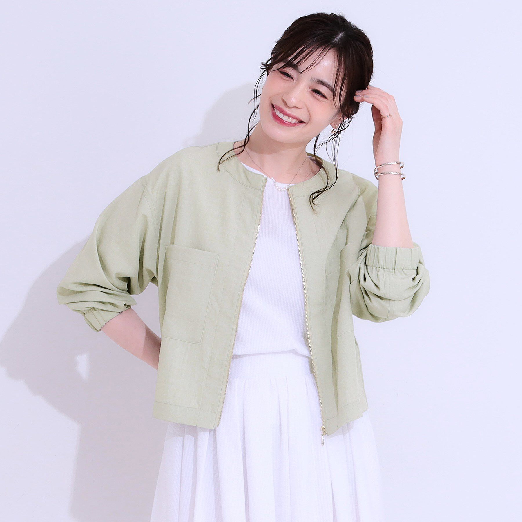 SHOO･LA･RUE「【洗える/S-LL/ひんやり/UV】さらりと羽織れる 麻調ZIPブルゾン」|ブルゾン・スタジャン|