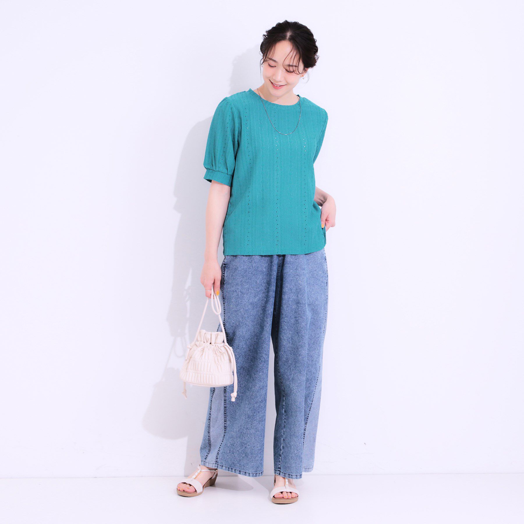 SHOO･LA･RUE「【S-LL/二の腕カバー】大人フェミニンな印象に ジャカードレーストップス」|Tシャツ・カットソー|
