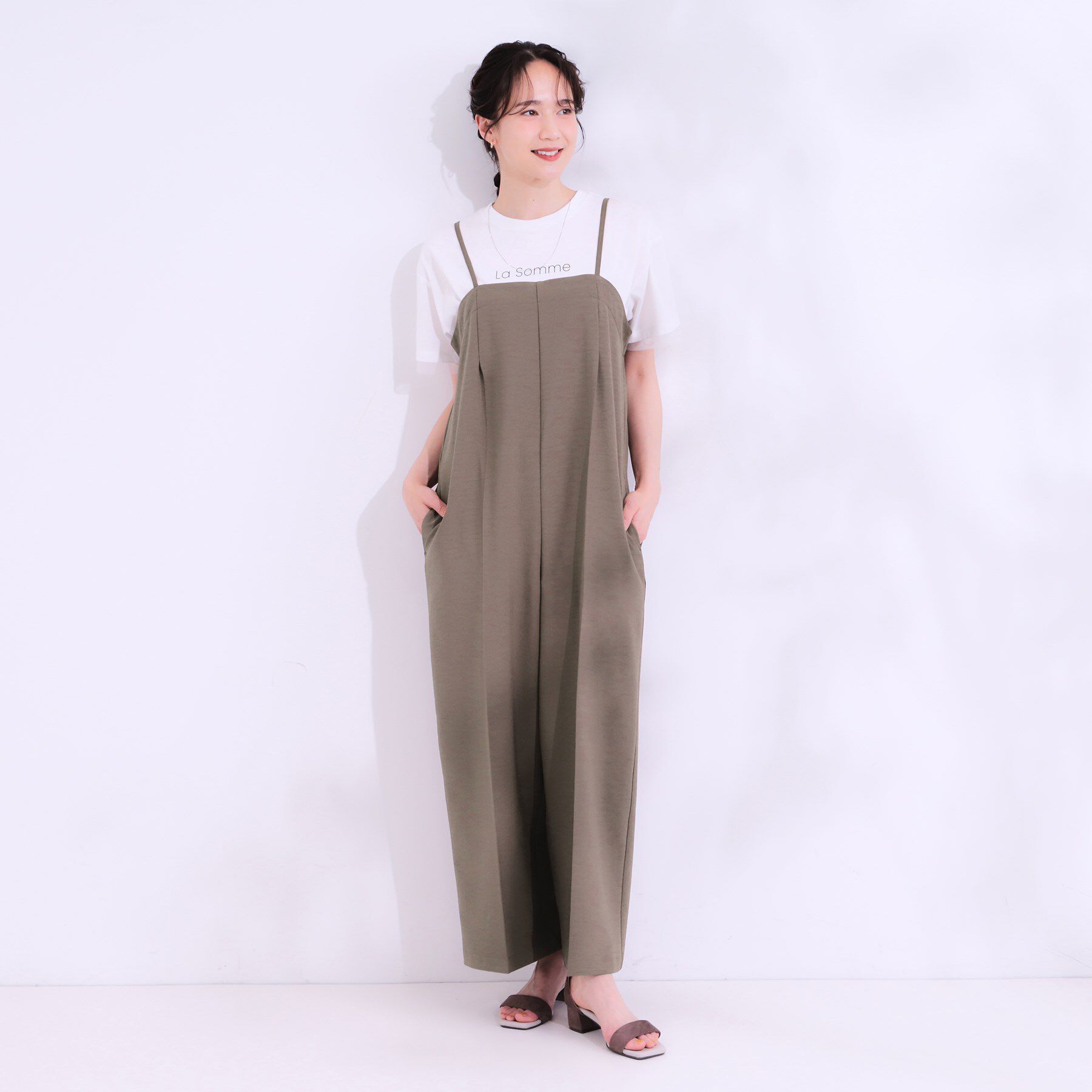 SHOO･LA･RUE「【S-LL】Iラインですっきり見え 大人見えサロペット」|オールインワン|