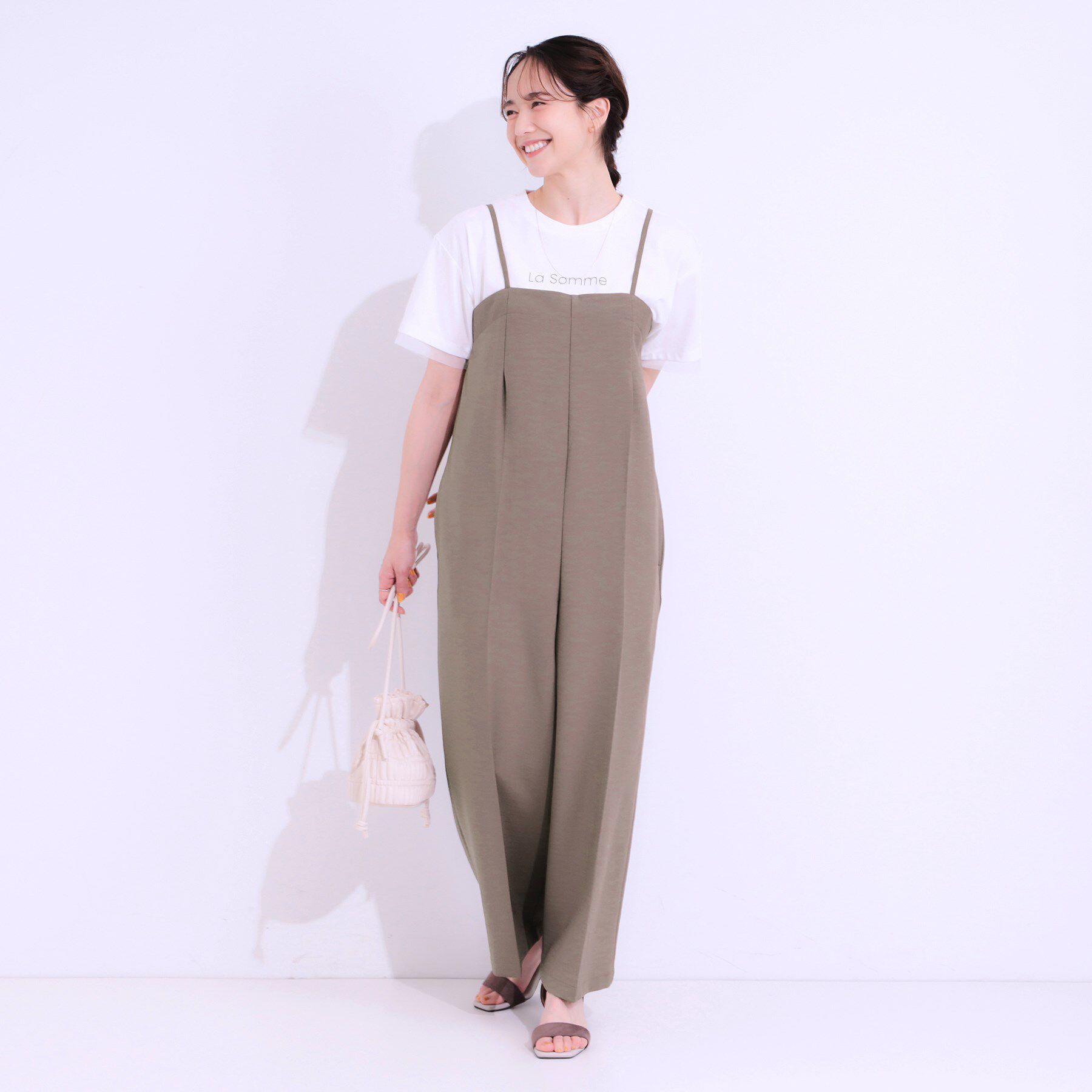 SHOO･LA･RUE「【S-LL】Iラインですっきり見え 大人見えサロペット」|オールインワン|