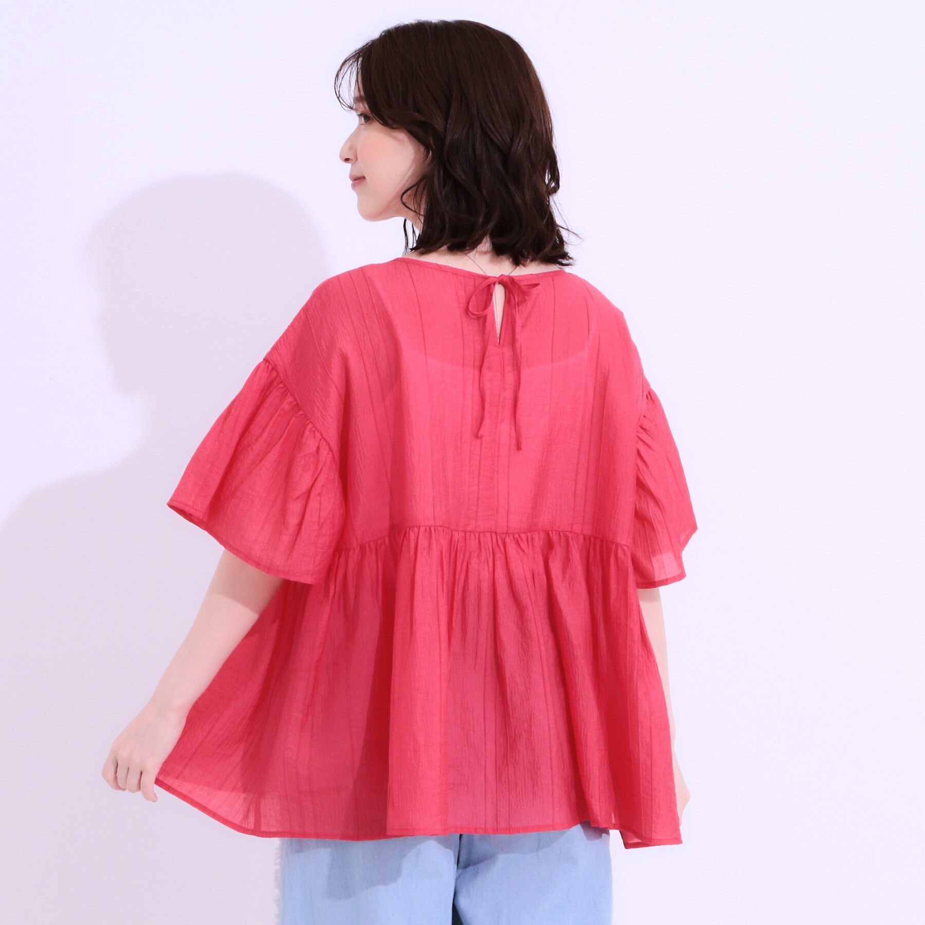 SHOO･LA･RUE「【S-LL】ふわっと揺れる ペプラムデザインブラウス」|シャツ・ブラウス|