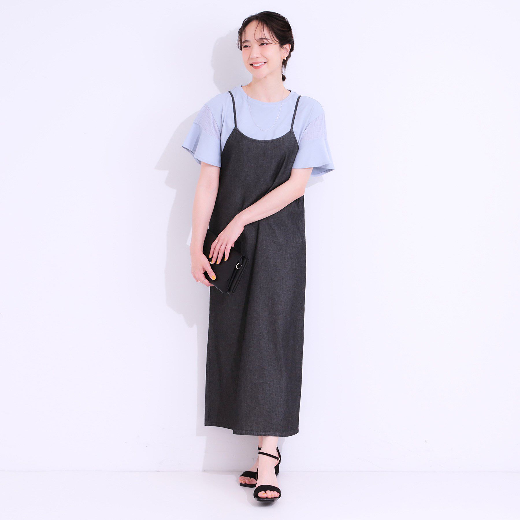 SHOO･LA･RUE「【S-LL】女性らしさ漂う ライトデニム Aラインキャミワンピース」|ワンピース|