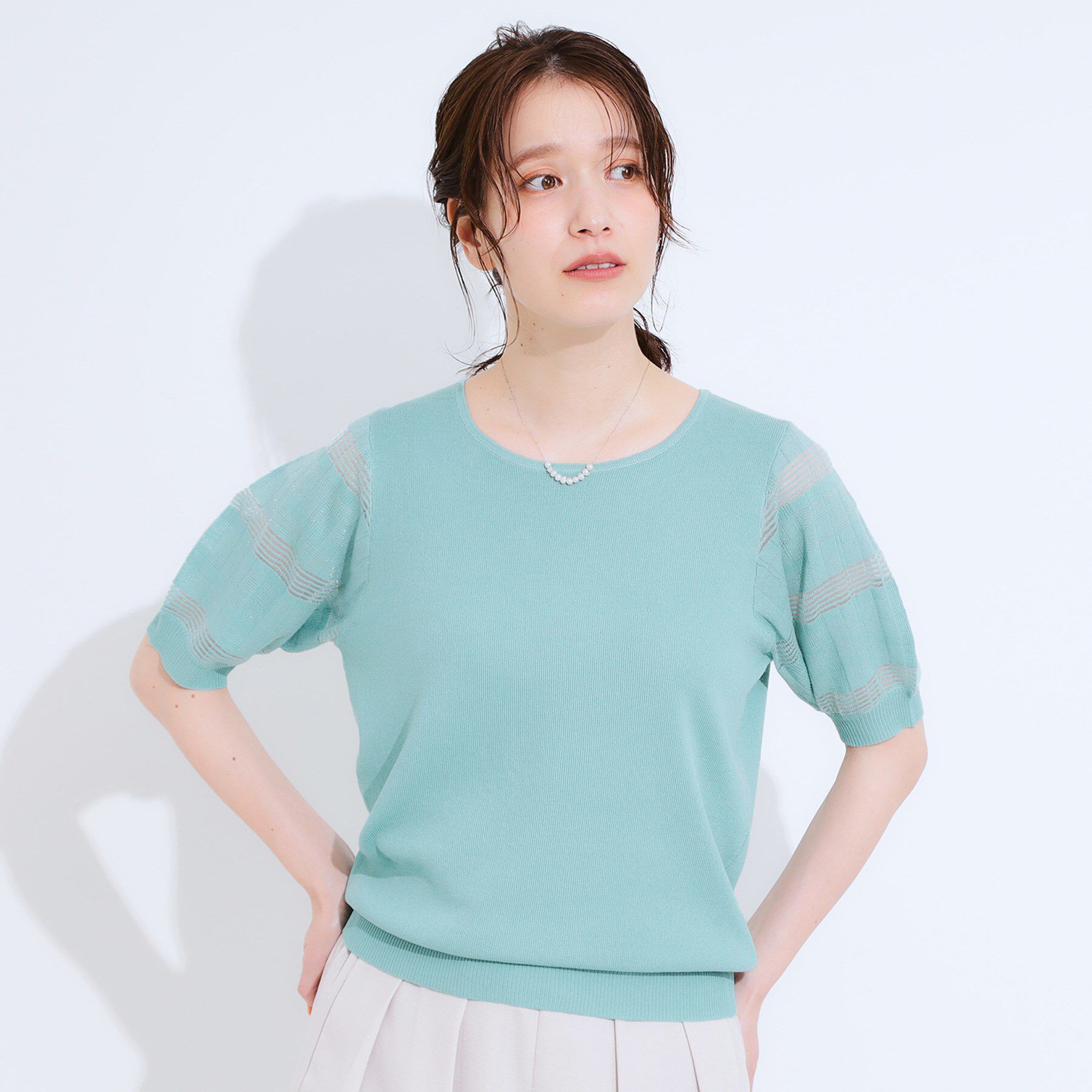 SHOO･LA･RUE「【S-LL】大人上品な お袖シアー切り替えニット」|ニット・セーター|