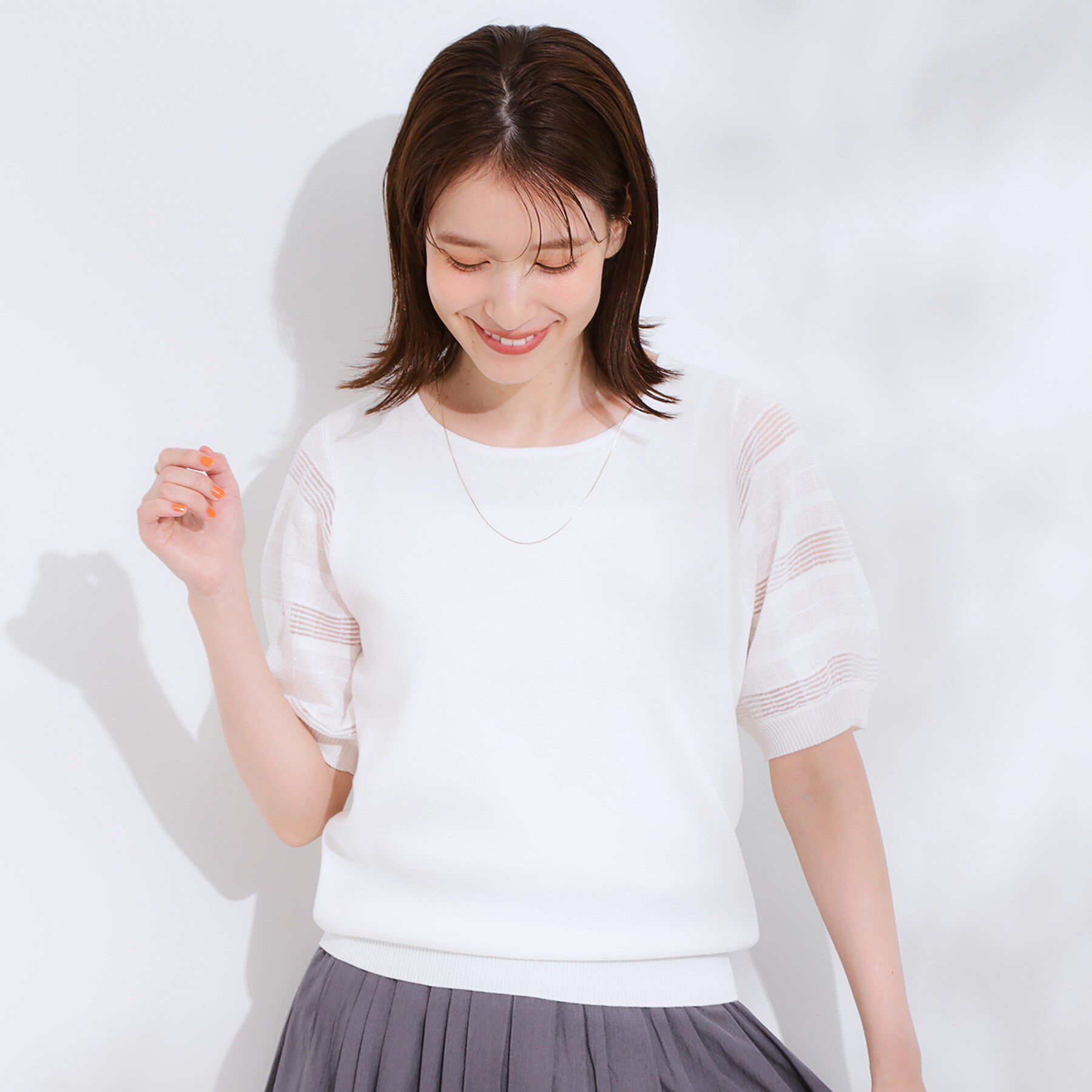 SHOO･LA･RUE「【S-LL】大人上品な お袖シアー切り替えニット」|ニット・セーター|