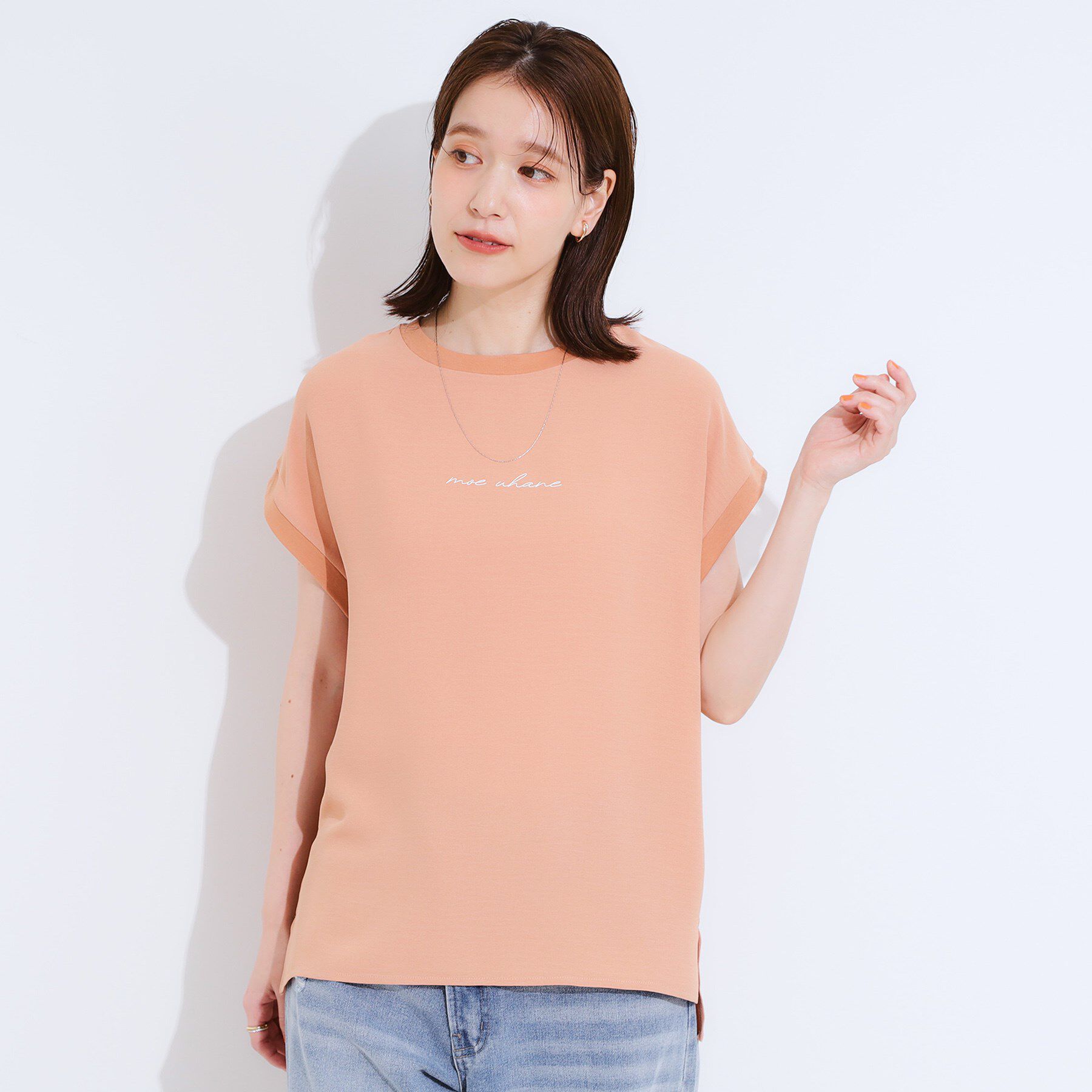 SHOO･LA･RUE「【S-LL/ひんやり/洗濯後しわになりにくい】程よいシアー感 ロゴTシャツブラウス」|シャツ・ブラウス|