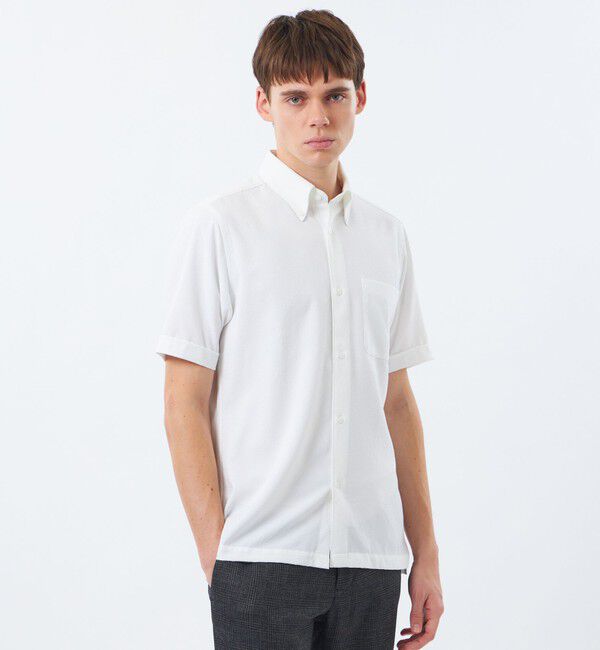 MACKINTOSH PHILOSOPHY「【WEB&一部店舗限定】トロッター スクエアボタンダウン半袖シャツ サッカーストライプ」|シャツ・ブラウス|ホワイト