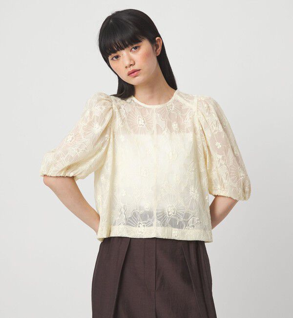 EMMEL REFINES「＜EMMEL REFINES＞EM フラワー シシュウ シアー ブラウス」|シャツ・ブラウス|CREAM
