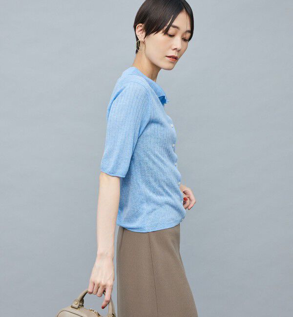 NOLLEY'S sophi「《手洗い可能》ワイドリブシアーポロ衿カーディガン」|カーディガン|