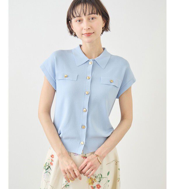 Rope&rsquo;Picnic「八方映えニット 金ボタンフレンチスリーブポロカラーカーディガン/UVカット・接触冷感・イージーケア」|カーディガン|