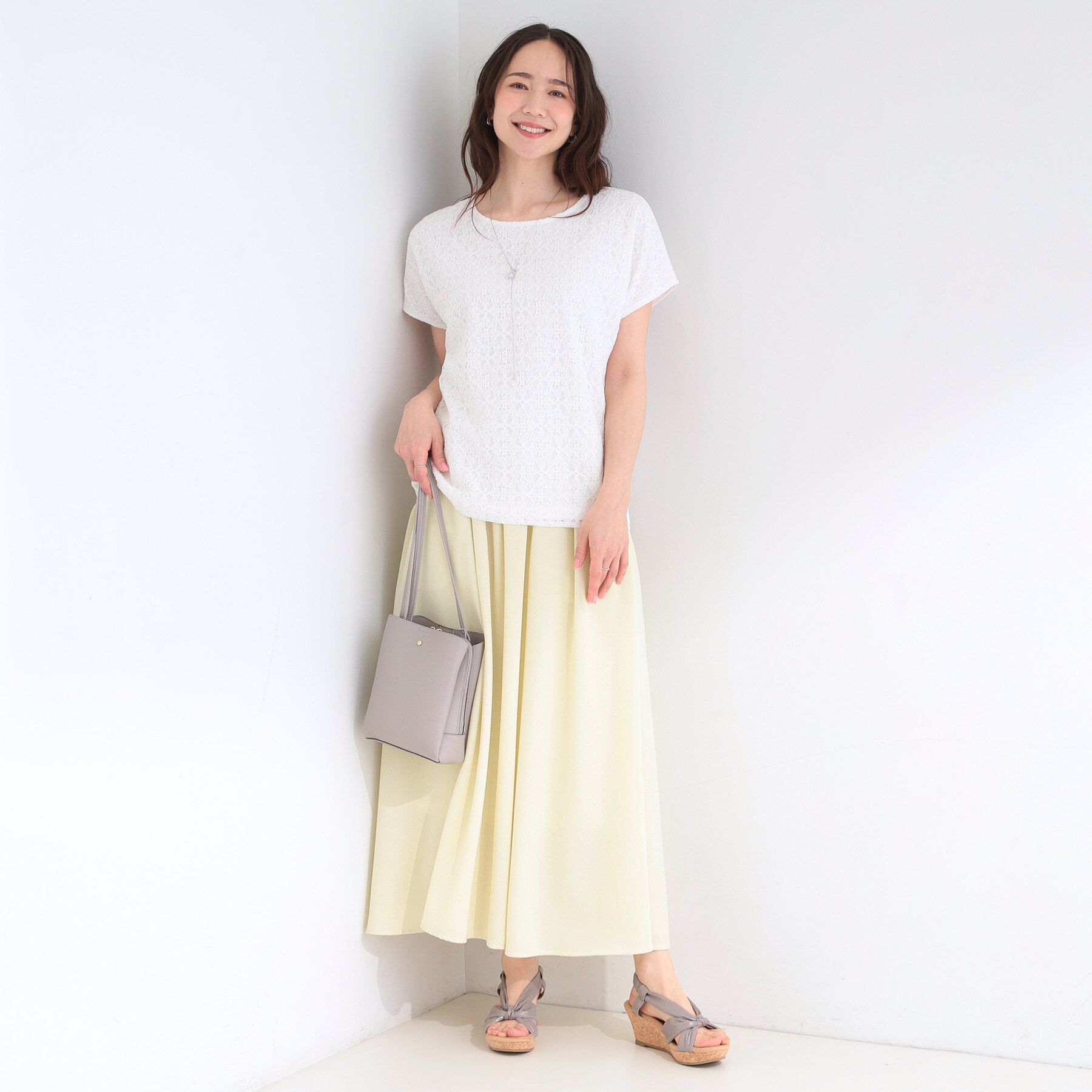 SHOO･LA･RUE「【ひんやり/UV/S-LL】1枚で華やか 前後切り替えレースTシャツ」|Tシャツ・カットソー|