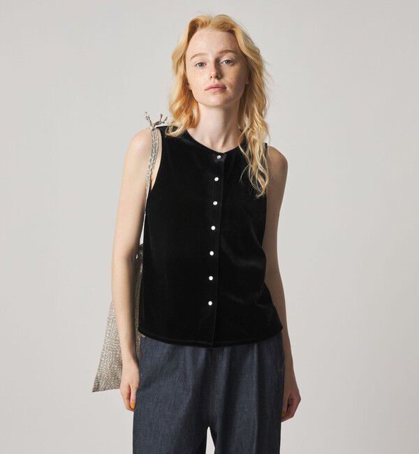 STEVEN ALAN「＜Steven Alan＞ベロア ノースリーブ プルオーバー」|カーディガン|BLACK