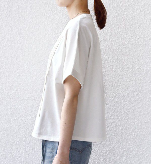 SHIPS for women「《一部予約》【WEB限定】〈汗染み防止/手洗い可能〉クロシェ ドッキング ショート スリーブ TEE」|Tシャツ・カットソー|