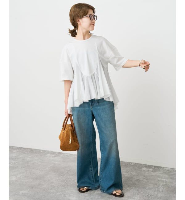 Spick and Span「《一部店舗+WEB限定 / 追加予約》AAYUSHI / アユーシ ペプラムラッフルTシャツ」|Tシャツ・カットソー|