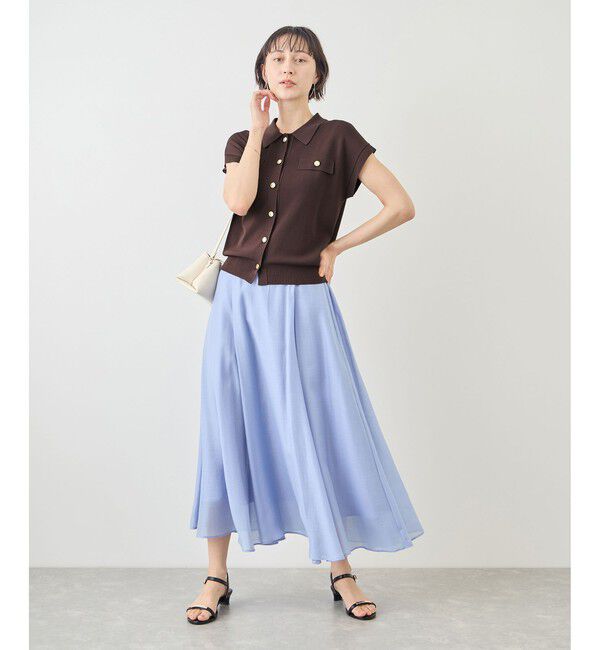 Rope&rsquo;Picnic「八方映えニット 金ボタンフレンチスリーブポロカラーカーディガン/UVカット・接触冷感・イージーケア」|カーディガン|