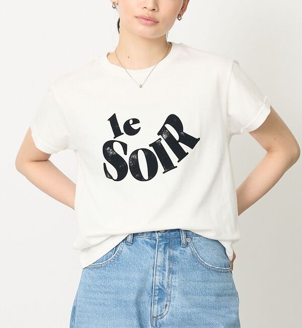 abahouse mavie「【コットン100％】甘編み天竺フロッキープリントTシャツ/半袖/夏服/ロゴT」|Tシャツ・カットソー|ホワイト