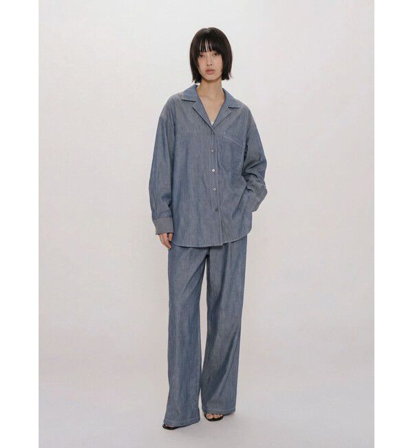 MIDIUMISOLID「MIDIUMISOLID for Ladies シアーデニムオープンカラーシャツ(BLEACH)」|シャツ・ブラウス|