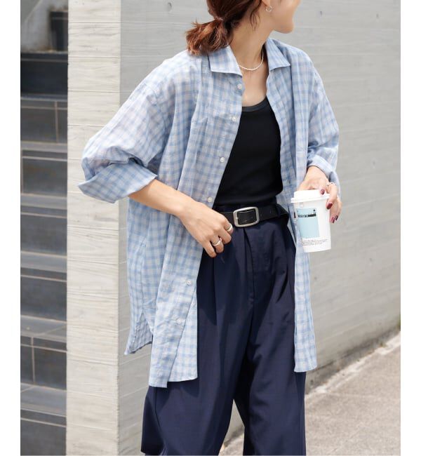 OUTDOOR PRODUCTS Usual Things「追加 シアーチェックスプレッドカラーシャツ」|シャツ・ブラウス|サックスブルー