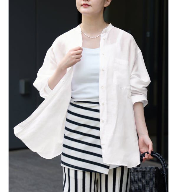 IENA「《一部カラーWEB限定》ラミーリヨセルバンドカラーシャツ」|シャツ・ブラウス|