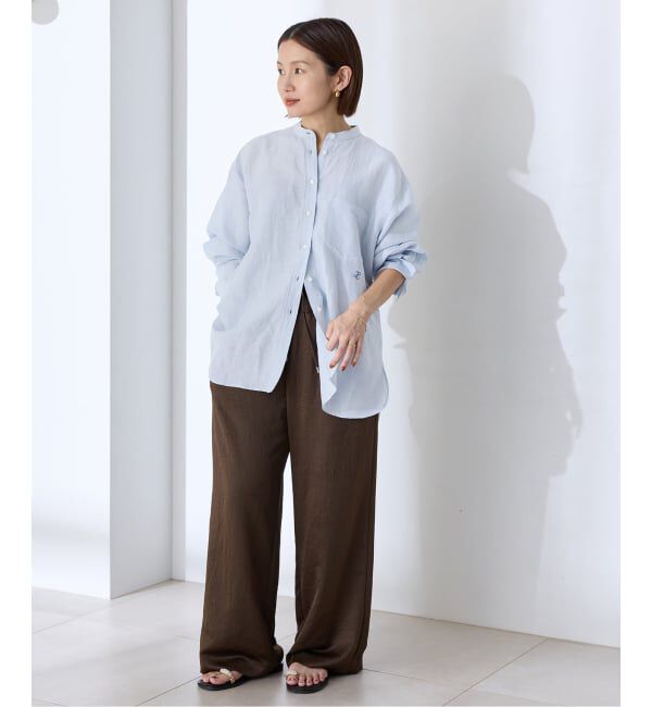 IENA「《一部カラーWEB限定》ラミーリヨセルバンドカラーシャツ」|シャツ・ブラウス|