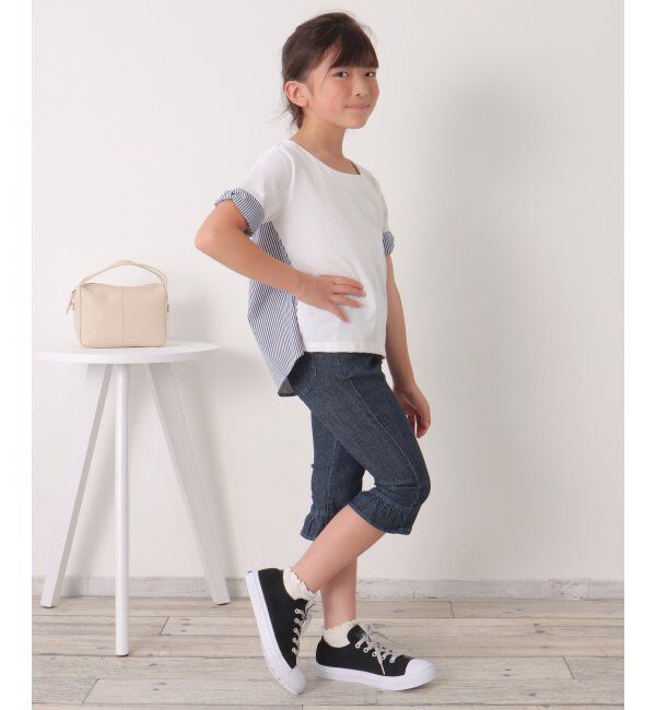 ikka kids「【親子おそろい】ストライプ切り替えTシャツ（120~160cm）」|Tシャツ・カットソー|