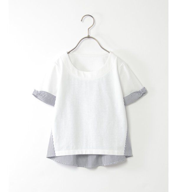 ikka kids「【親子おそろい】ストライプ切り替えTシャツ（120~160cm）」|Tシャツ・カットソー|