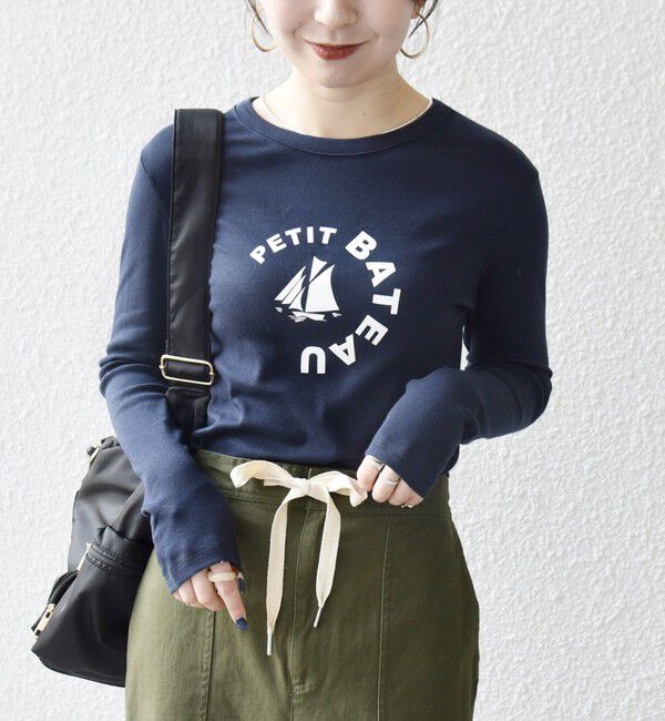 SHIPS any「【SHIPS any別注】PETIT BATEAU: プリント ロン TEE」|Tシャツ・カットソー|ネイビー