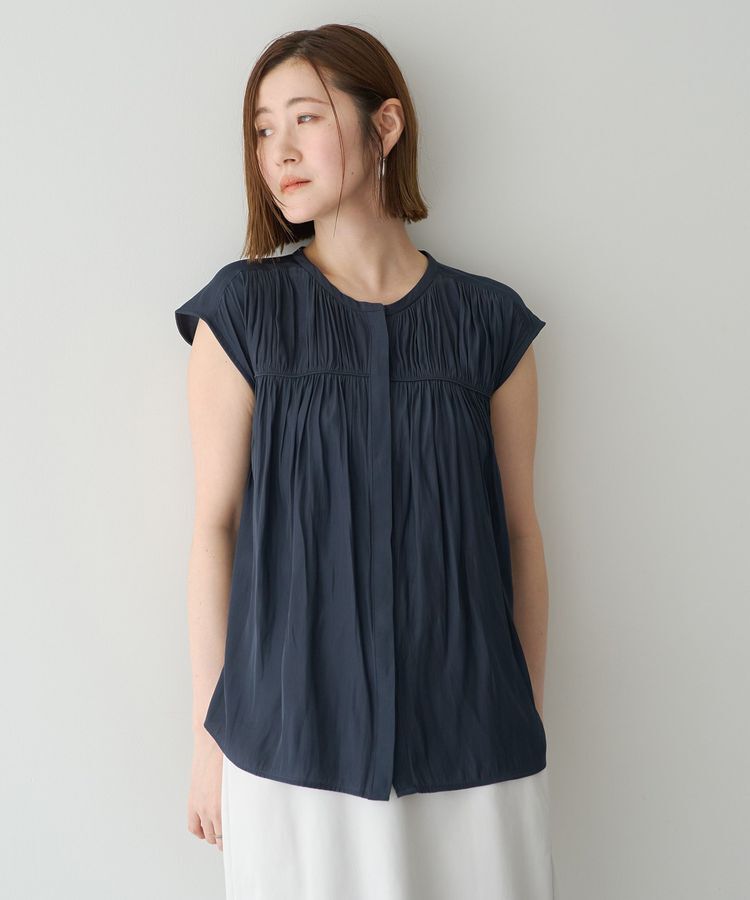 YECCA VECCA「<<接触冷感>>フレンチスリーブギャザーブラウス」|シャツ・ブラウス|