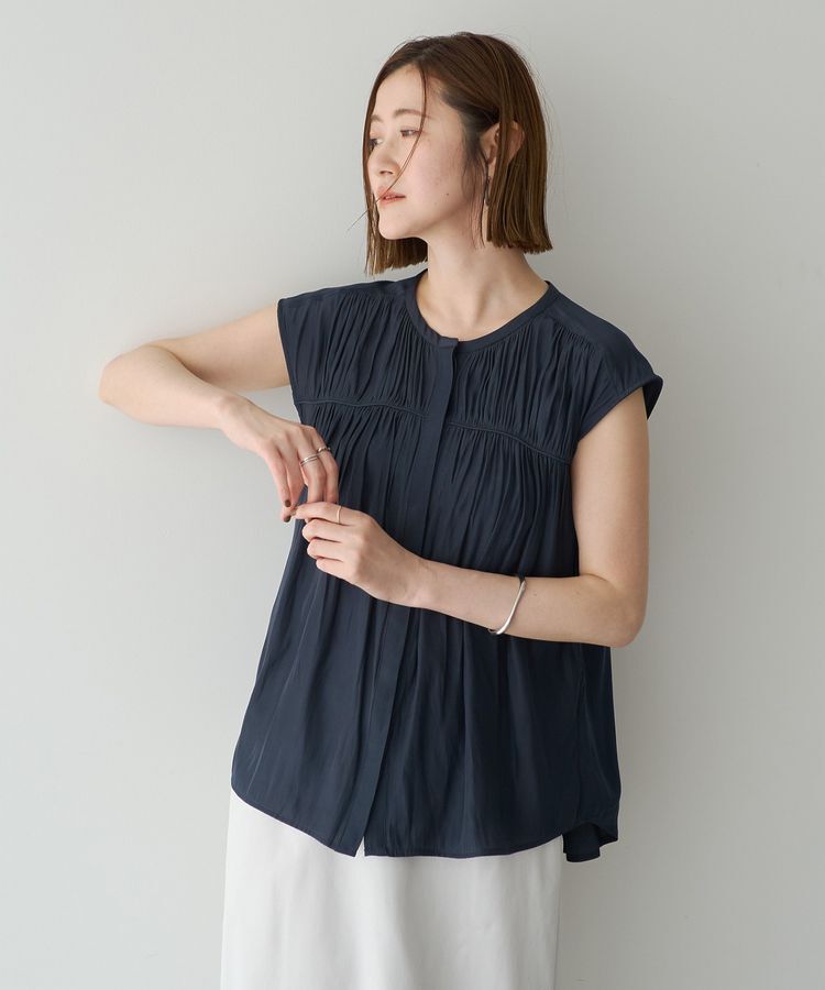 YECCA VECCA「<<接触冷感>>フレンチスリーブギャザーブラウス」|シャツ・ブラウス|