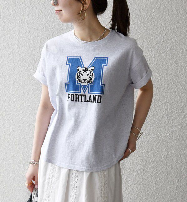 SHIPS any「《一部追加予約》【SHIPS any別注】THE KNiTS:〈洗濯機可能〉ラウンドヘム プリント ショート TEE」|Tシャツ・カットソー|