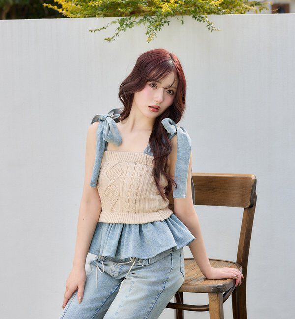  「【Denim Collection】肩リボンビスチェ」|シャツ・ブラウス|