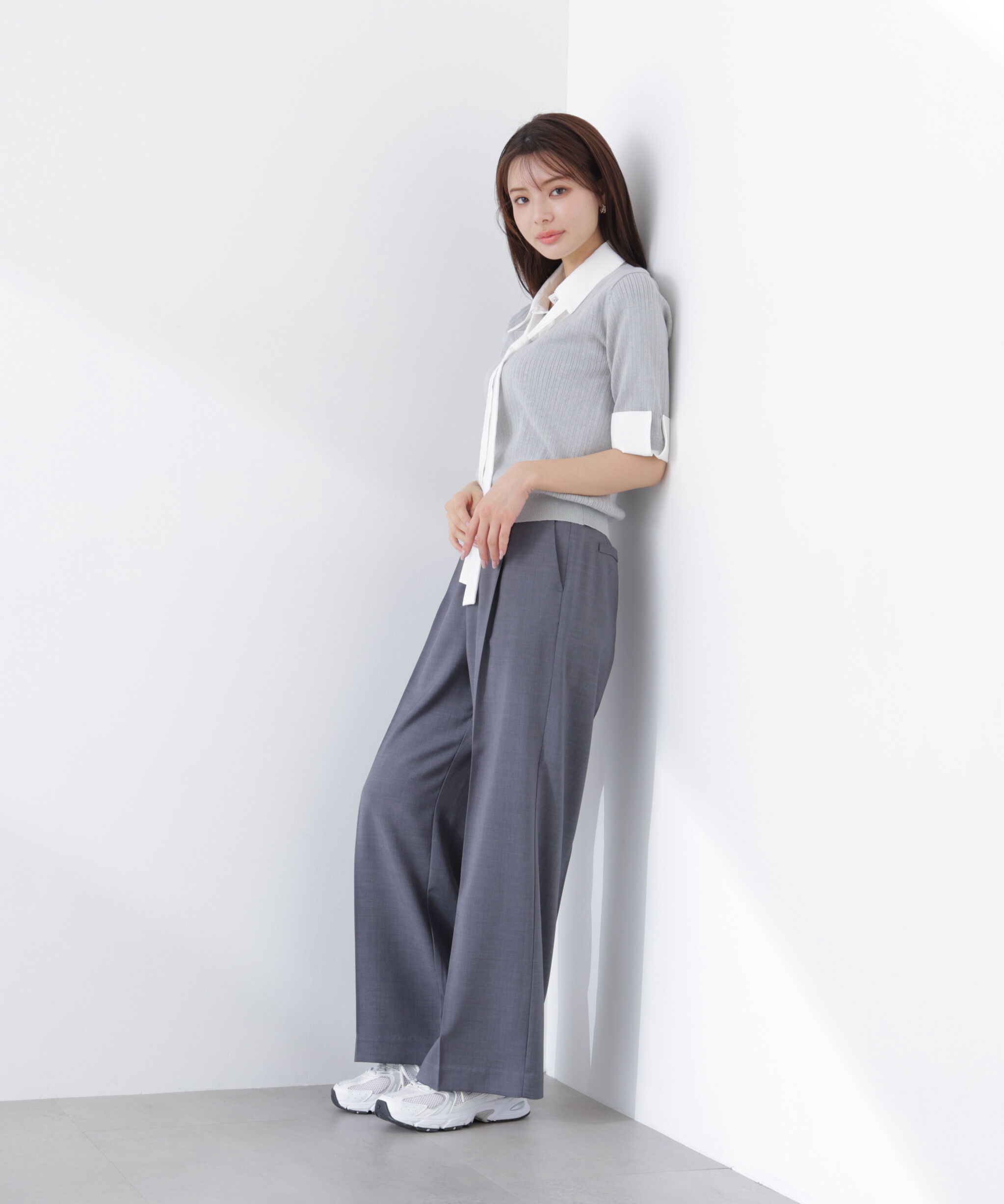 PROPORTION BODY DRESSING「《EDIT COLOGNE》リボンシャツドッキングニット　26SS」|ニット・セーター|