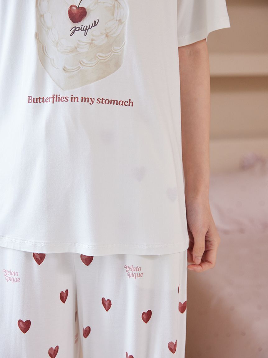 gelato pique「【ONLINE限定】【接触冷感】ケーキワンポイントTシャツ&ハート柄ショートパンツセット」|ルームウェア|