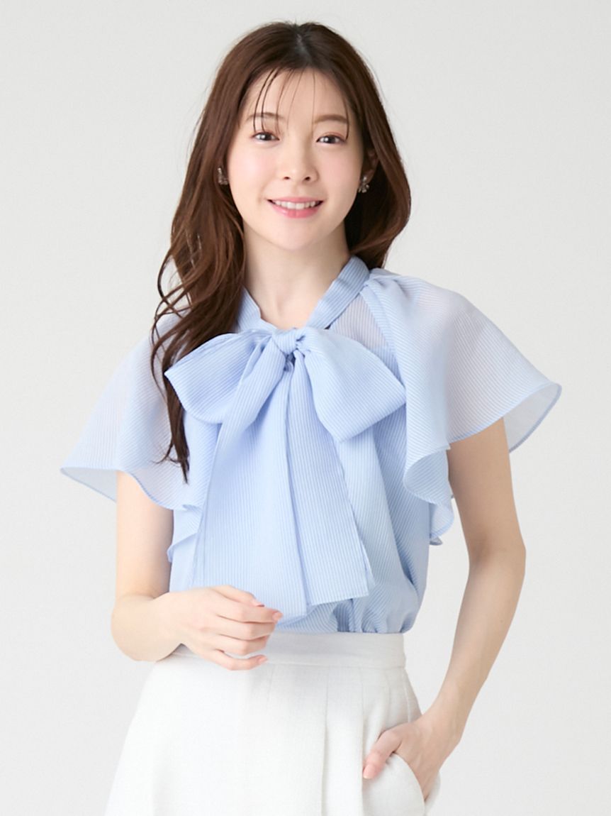 CELFORD「【ウォッシャブル】【接触冷感】ビッグリボンフレアスリーブブラウス」|シャツ・ブラウス|STRIPE
