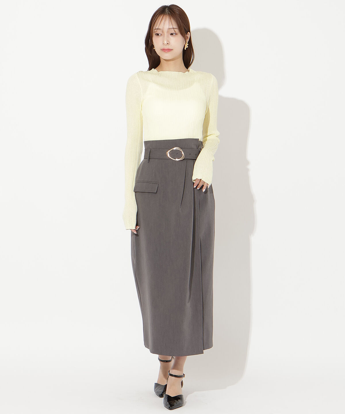 アンドクチュール「タックストレートスカート」|タイト|
