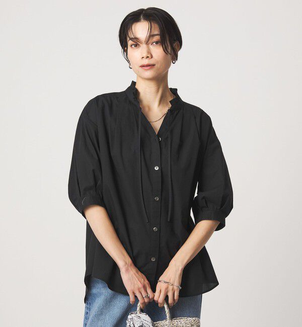 UNITED ARROWS green label relaxing「フリル ネック ショートスリーブ ブラウス」|シャツ・ブラウス|