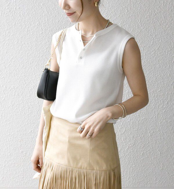SHIPS any「《一部追加予約》SHIPS any:〈洗濯機可能〉ワッフル ヘンリーネック 2WAY ノースリーブ TEE」|タンクトップ|