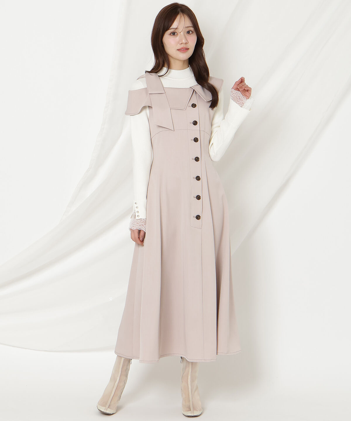 WILLSELECTION「アシンメトリーリボンショルダーワンピース」|ワンピース|ピンク