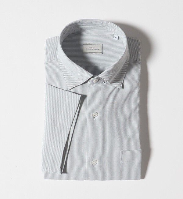 UNITED ARROWS green label relaxing「ポリエステル ラッカン ストライプ スタンダード スナップ ボタンダウン 半袖 シャツ -ストレッチ・イージ」|シャツ・ブラウス|