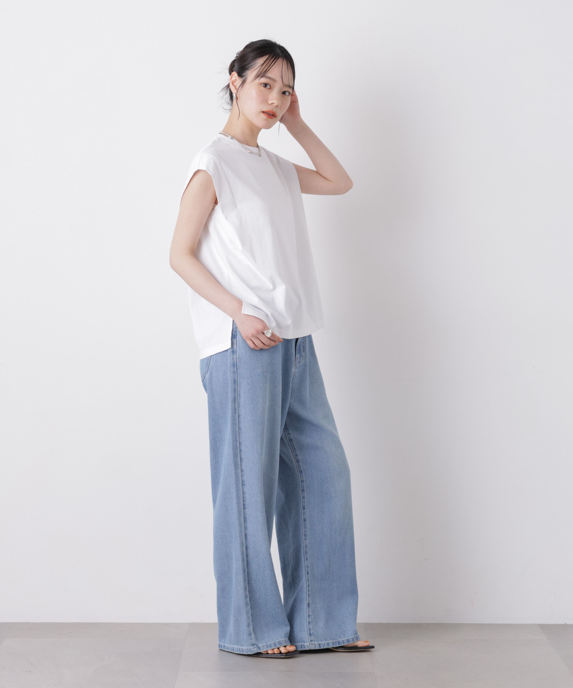 nano･universe「近赤外線&UVカット・吸水速乾機能 タックデザイントップス」|Tシャツ・カットソー|