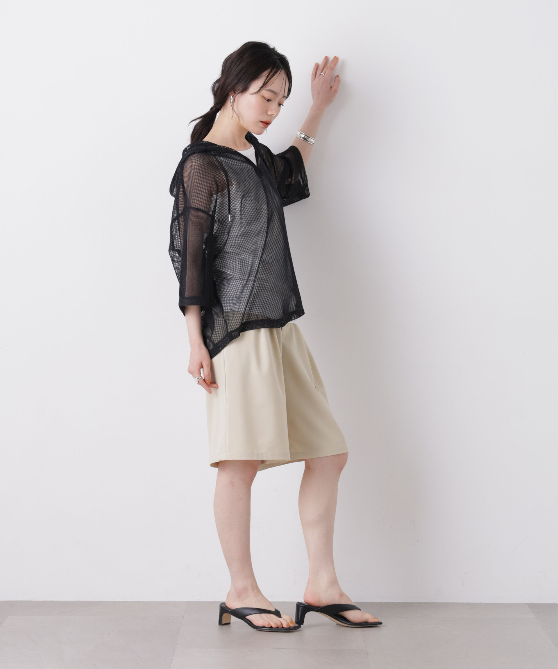 nano･universe「キーネックメッシュフーディートップス」|Tシャツ・カットソー|