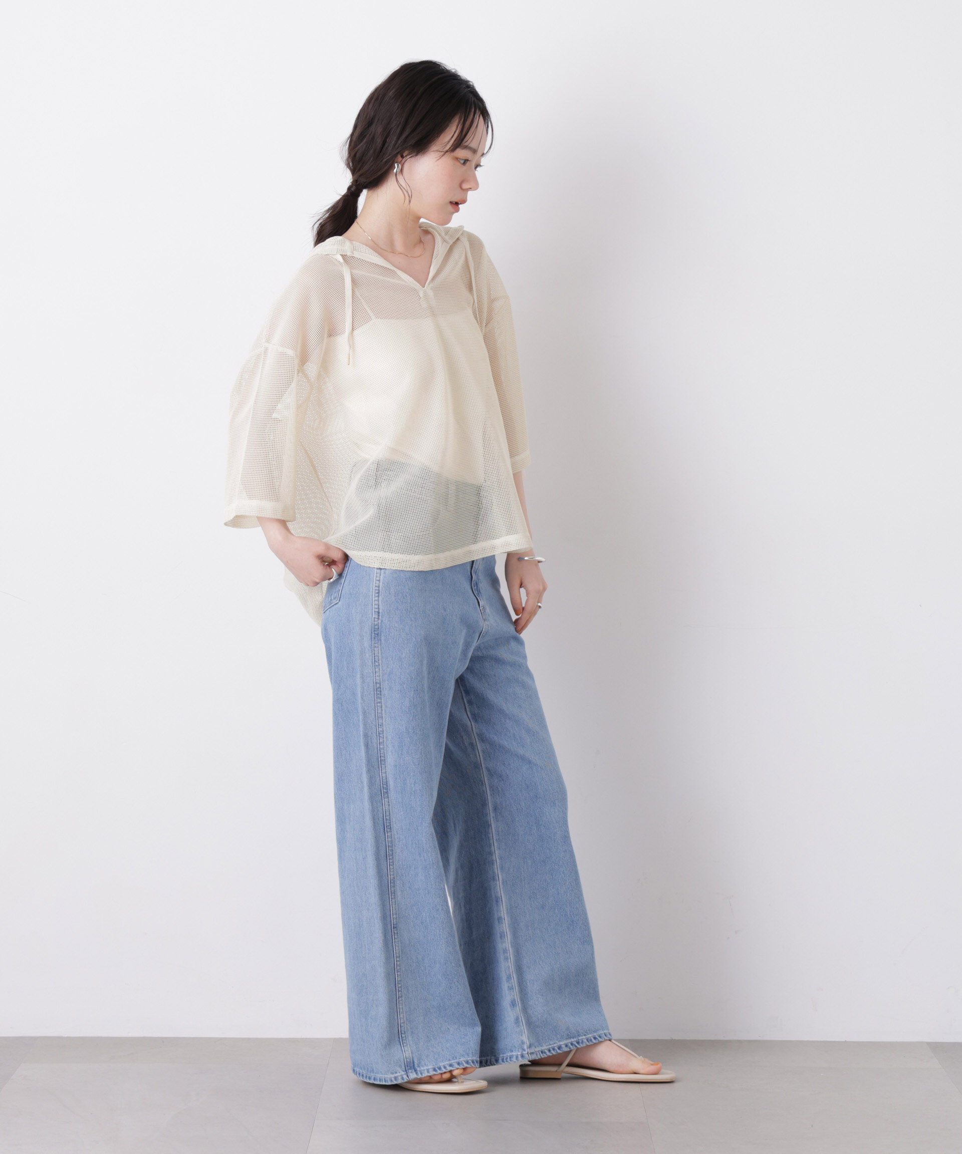 nano･universe「キーネックメッシュフーディートップス」|Tシャツ・カットソー|