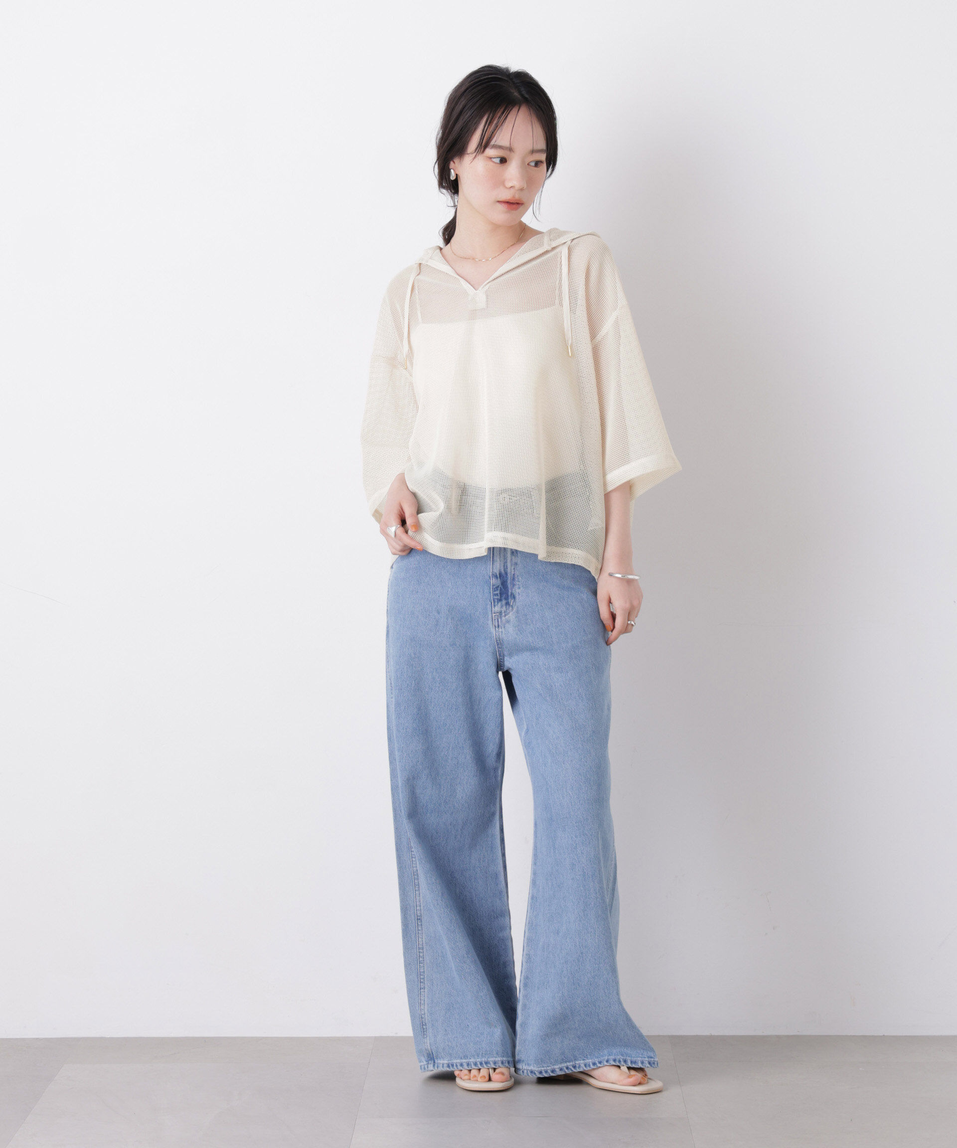 nano･universe「キーネックメッシュフーディートップス」|Tシャツ・カットソー|