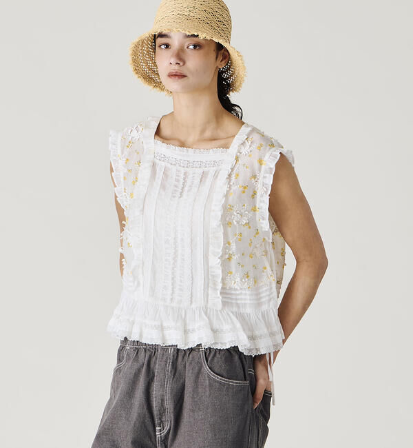  「crinkle crinkle crinkle | シアーフラワー ベストブラウス WOMEN」|シャツ・ブラウス|IVORY