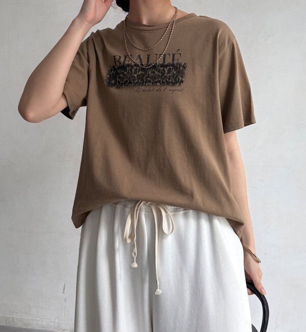  「【WEB限定】レオパードチュール重ねTEE」|Tシャツ・カットソー|ブラウン