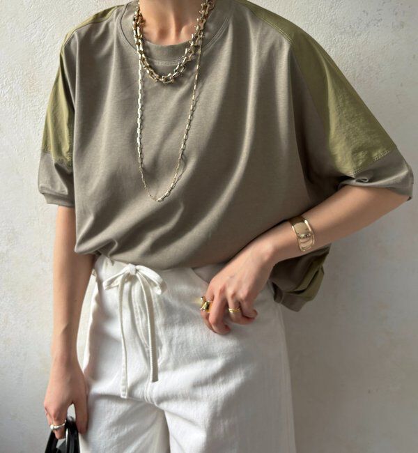  「【WEB限定】布帛ドッキングTEE」|Tシャツ・カットソー|カーキ