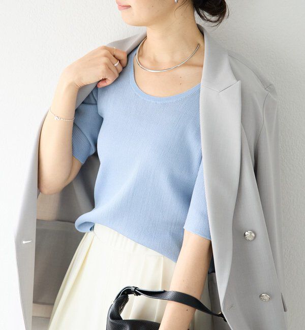  「【アンサンブル対応可】コットンUネックリブニット」|ニット・セーター|