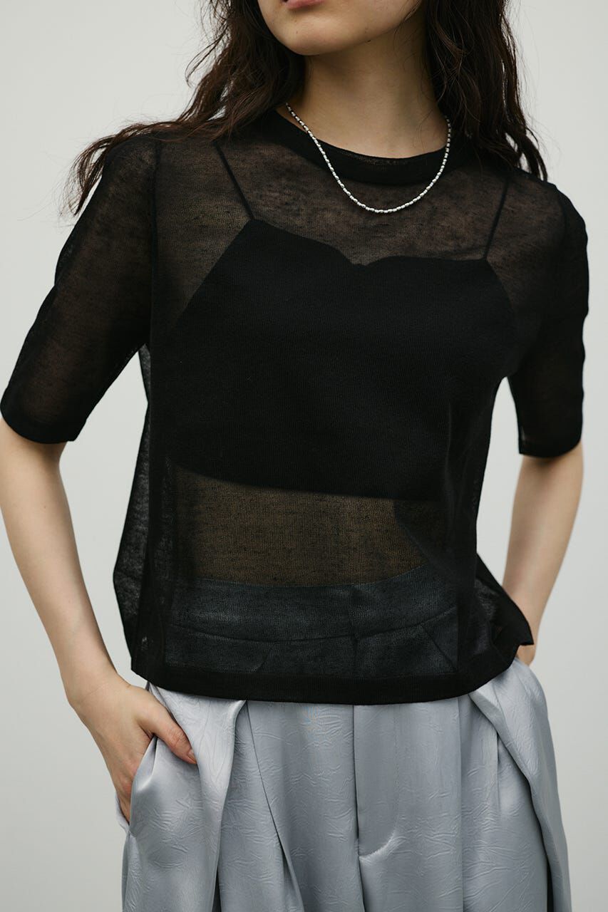 STYLEMIXER「ウォッシャブルリネンミックスニットT」|ニット・セーター|BLK