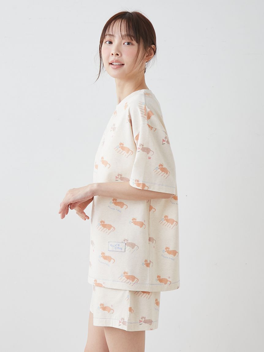 gelato pique「シーサイドキャット柄Tシャツ」|ルームウェア|