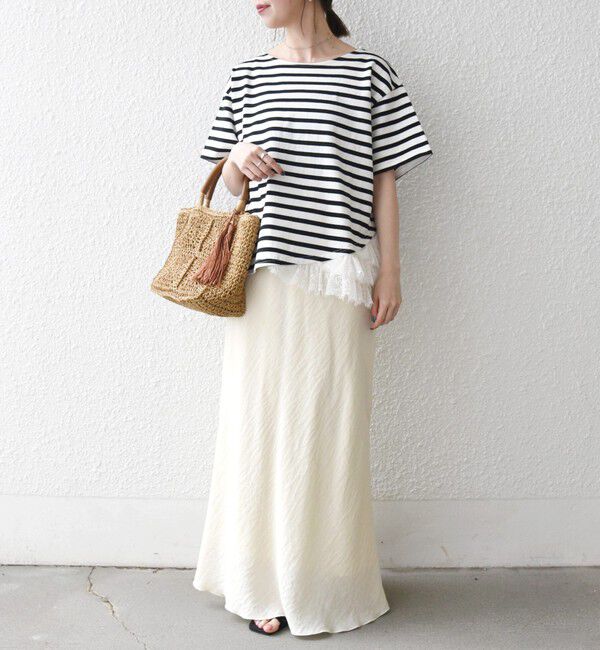 SHIPS any「《予約》SHIPS any:〈洗濯機可能〉レース ヘム アシンメトリー ショートスリーブ TEE」|Tシャツ・カットソー|