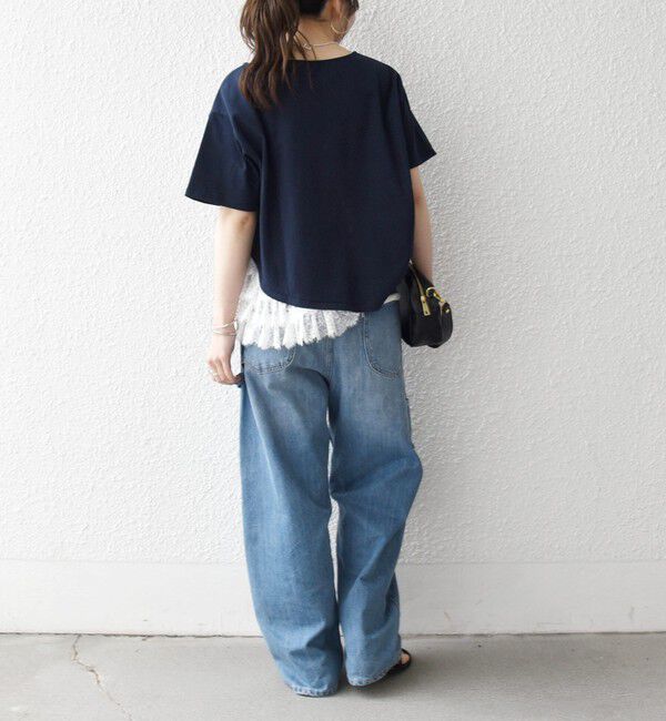 SHIPS any「《予約》SHIPS any:〈洗濯機可能〉レース ヘム アシンメトリー ショートスリーブ TEE」|Tシャツ・カットソー|